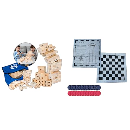 Bolaball Extreme Fun Pack: Giant Tumbling Blocks, Dominoes, Dice | 3-in-1 Giant Board Games: Tic Tac Toe, Jumbo Checkers, Reversible Rug | Outdoor Family Games for Adults, Kids, Parties