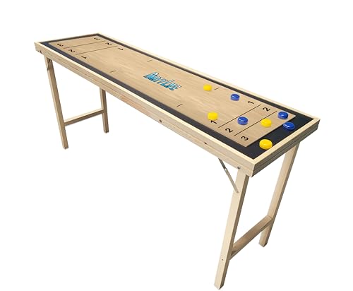 6-Foot Premium Shuffleboard Table w/Folding Legs, Pucks, and Optional LED Lights - Awesome Graphics - Choose Your Model - color: WOOD, size: 6-Foot w/ Base Model