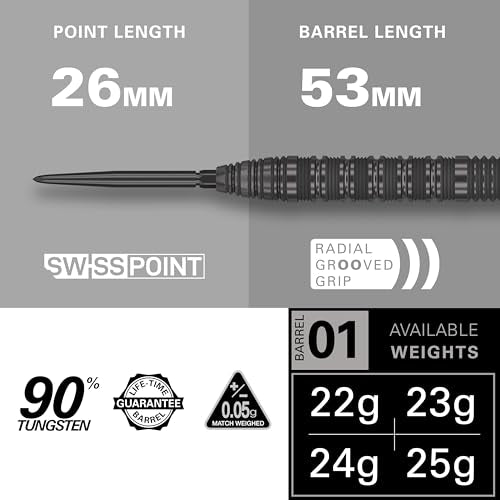 Target Darts Bolide Void 90% Tungsten Dart Set, Steel Tip Swiss Point Darts | 21G/22G/23G/24G/25G/25G | Professional Darts Sets, Black Darts, Swiss Point Tool Included - size: 25G, style: Barrel 01