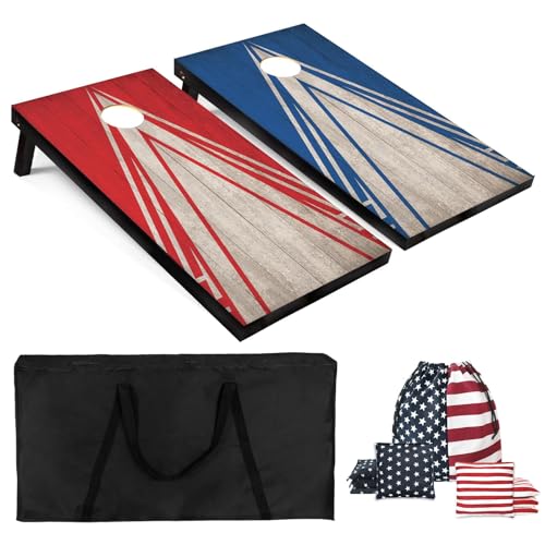 Cornhole Board Set 4x2 Regulation Size Cornhole Set with Carrying Bags & 8 Bean Bags Corn Hole Boards Bean Toss Game for Adults Family Outdoor Lawn Outside Backyard Games - color: Twill Pattern
