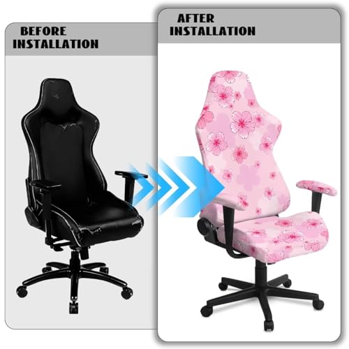 Suobstales Cherry Blossom Pattern Gaming Chair Covers Slipcovers Non Slip Office Desk Chair Cover with Armrest Covers, Stretchable Computer Chair Cover Ergonomic Rotating Game Chair Covers - color: Cherry Blossom