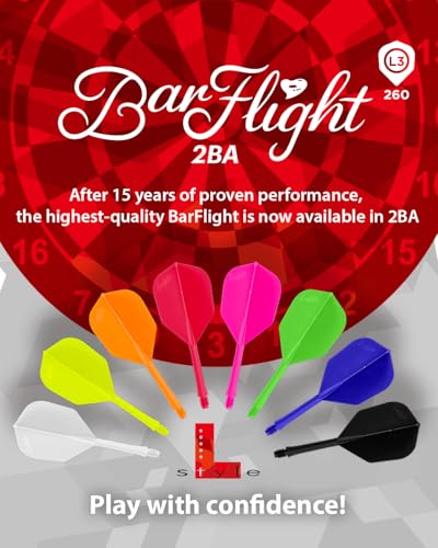 L-style BarFlight One-Piece Dart Flight and Shaft – L3 Shape – 26mm – Set of 3 - color: Neon Pink
