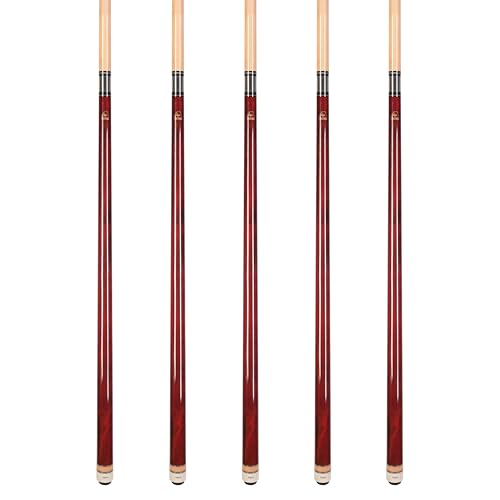 ASKA Set of Wrapless 2-Piece Billiard Pool Cue Sticks L3, 58" Hard Rock Canadian Maple, 13mm Hard Leather Tip, Choice of Colors - style: 5 Red