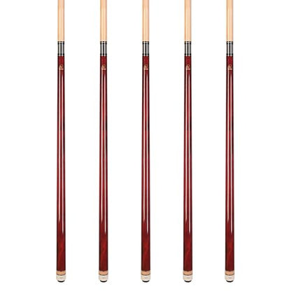 ASKA Set of Wrapless 2-Piece Billiard Pool Cue Sticks L3, 58" Hard Rock Canadian Maple, 13mm Hard Leather Tip, Choice of Colors - style: 5 Red