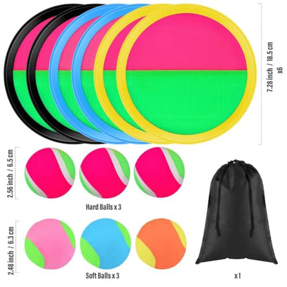 Aneco Toss and Catch Paddle Game Set Disc Paddles and Toss Ball Sport Game with Storage Bag, 6 Paddles and 6 Balls - color: Light Blue/Black/Yellow
