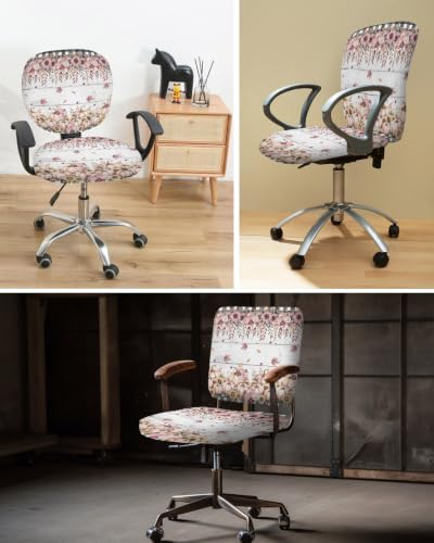 Savannan Office Chair Cover, Fall Thanksgiving Pumpkin Floral Protective Stretch Elastic Universal Cover for Desk Task Chair,Computer Rotating Chair 1 Pcs Grey Wood Grain and Pink