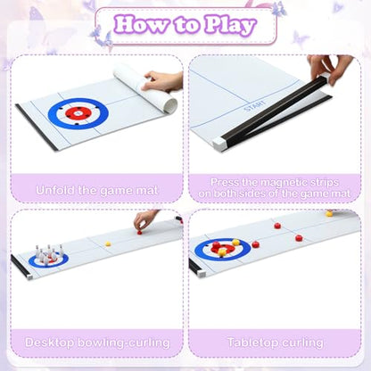 Capoda Tabletop Curling and Bowling Games Baby Shower Game Set Include 8 Curling 6 Bowling 1 Mat 2 Magnetic Strip for Indoor Birthday Bridal Shower Gender Reveal Table Decoration Supplies(Butterfly) - style: Butterfly