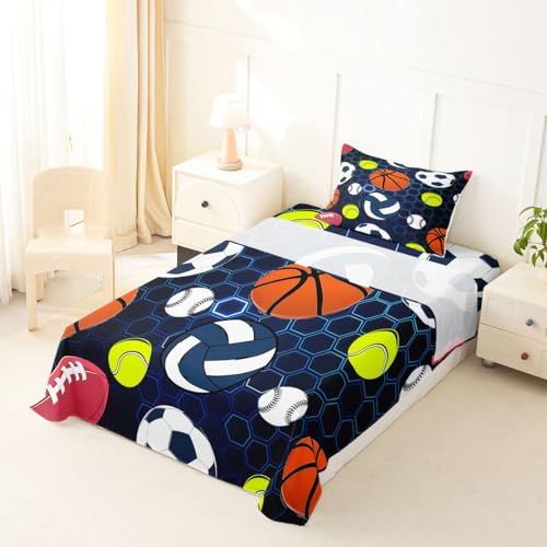 Erosebridal Kids Football Sheets, Soccer Baseball Bed Sheets Set for Boys Girls Teens Juvenile,Basketball Volleyball Softball Sheets Gradient Blue Hexagon Honeycomb Top Sheet,Twin Size - color: Multi 03, size: Twin