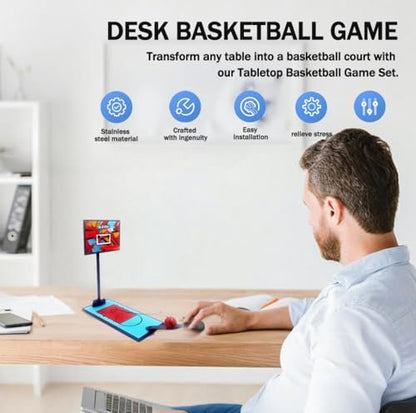 Desk Basketball Hoop,Office Mini Basketball Games,Desktop Toys,It is an Ideal Gift for Basketballer and Men's Lovers (Desk Basketball) - color: BLUE/RED