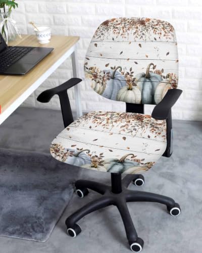 Savannan Office Chair Cover, Thanksgiving Blue White Pumpkin Protective Stretch Elastic Universal Cover for Desk Task Chair,Computer Rotating Chair 1 Pcs Autumn Rose Floral Foliage