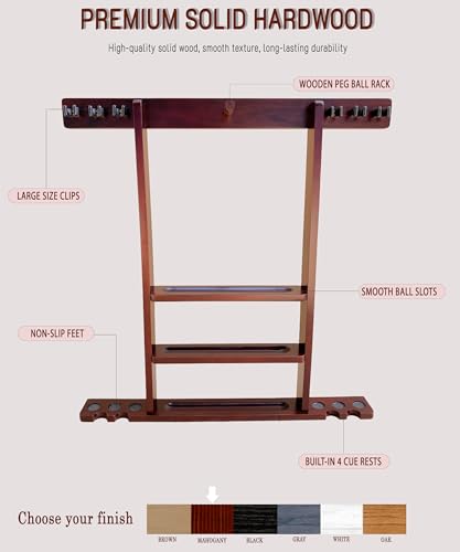 Pool Cue Stick Holder Wall Mount, Pool Cue Holder, Billiard Cue Rack For Pool Table Accessories. Pool Table Stick Holder Wall Mount Made Of 100% Solid Wood (Dark Mahogany) - color: Dark Mahogany