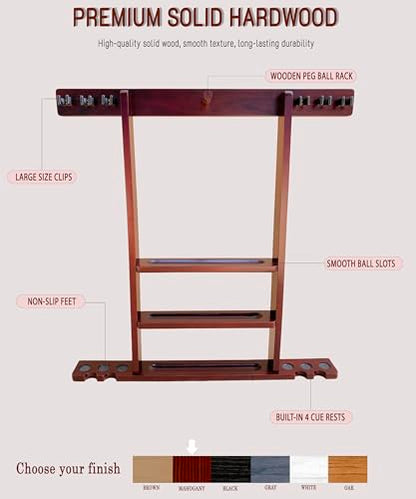 Pool Cue Stick Holder Wall Mount, Pool Cue Holder, Billiard Cue Rack For Pool Table Accessories. Pool Table Stick Holder Wall Mount Made Of 100% Solid Wood (Dark Mahogany) - color: Dark Mahogany