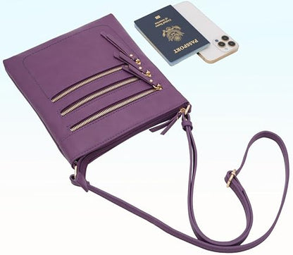 Solene Crossbody Bag Functional Multi Pocket Messenger Purse Top Zip Closure Shoulder Handbag With Adjustable Strap - color: Purple