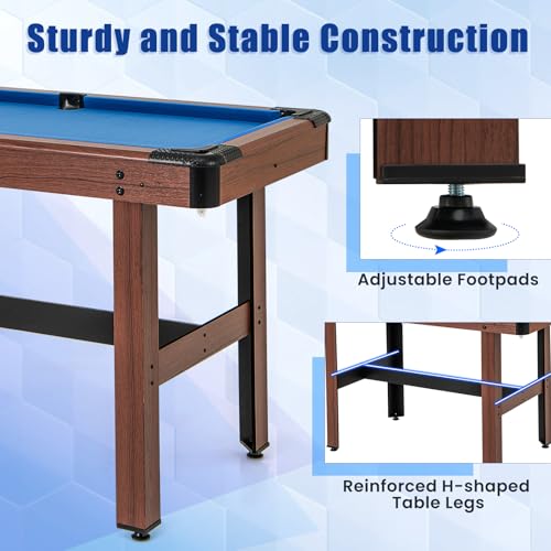 Goplus 48” Pool Table, Wooden Billiards Table w/ 2 Cue Sticks, 16 Balls, 2 Chalks, Triangle, Brush, Compact Pool Game Table for Kids Adults Family Game Room Bar Office - style: Upgrade Table 48’’, Blue