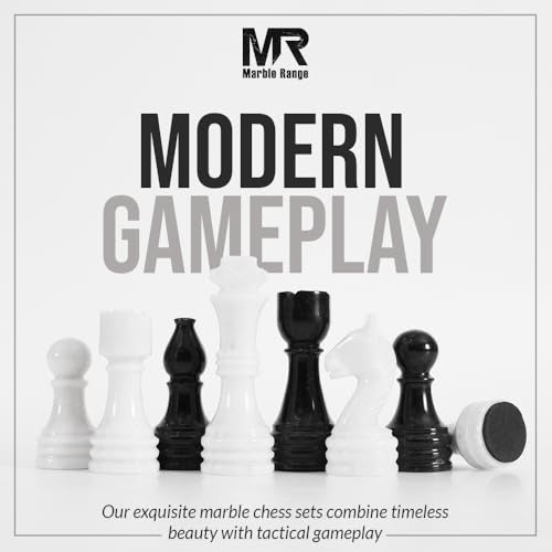 Marble Chess Set 15" Inches White and Black with Storage Box and 2 Extra Queen Handmade Classic Board Games for Adults, Luxury Chess Board & Marble Chess Set for Adults - color: White & Black