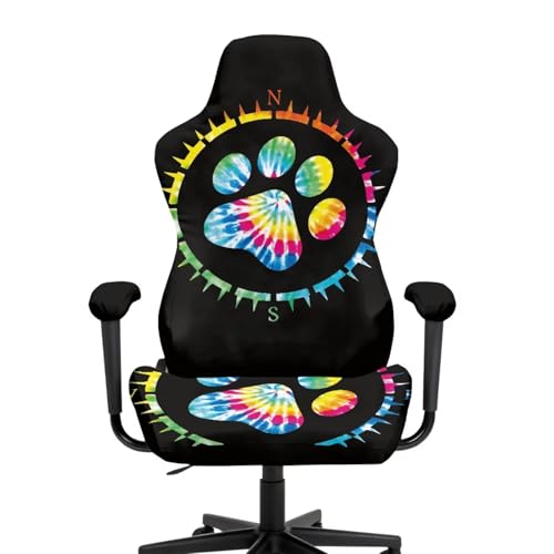 Colorful Paw Print Computer Gaming Chair Cover Slipcover Attached Arms Stretchable Breathable Ergonomic Office Chair Cover Cat Scratch Proof Non Slip Gaming Chairs Covers for Gamer Room Deco - color: Colorful Big Paw Print