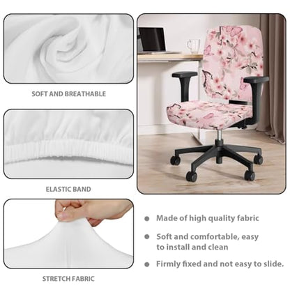 Pink Floral Butterfly Computer Chair Cover 4-Piece Set with Armrest Pads Easy to Clean Desk Chair Covers for Home and Rotating Chairs - color: Pink Floral Butterfly
