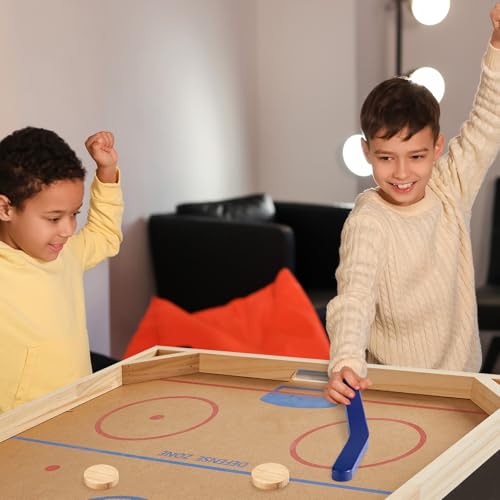 2 Sets Wooden Replacement Hockey Sticks and Pucks for Classic Wooden Tabletop Games Hockey Games Equipment Set Extra Accessories for Kids Children Adults Family - color: Blue
