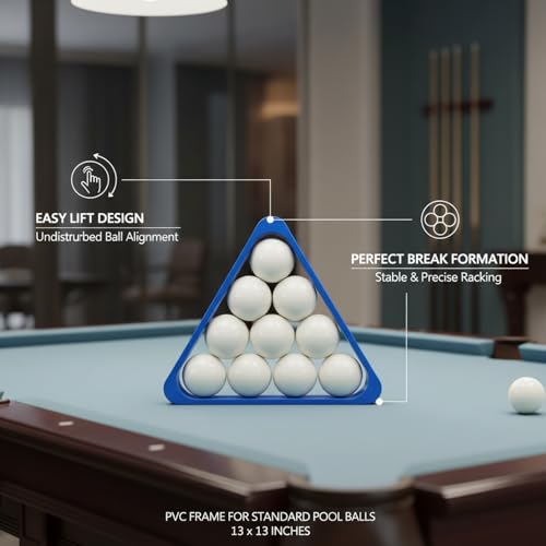 Billiard Triangle Rack with Storage Tray, PVC Frame for Standard Pool Balls, Easy Lift Design, 13 x 13 Inches (1 PC)