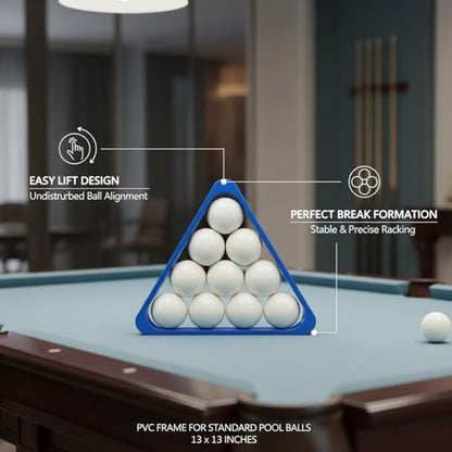 Billiard Triangle Rack with Storage Tray, PVC Frame for Standard Pool Balls, Easy Lift Design, 13 x 13 Inches (1 PC)
