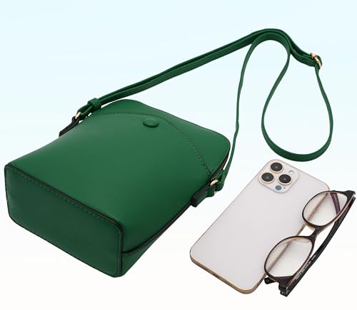 Solene Small Crossbody Bag with Gold Hardware, Mini Shoulder Purse with Adjustable Strap - color: Kelly Green