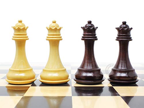 House of Chess - Ringy Rosewood/Boxwood Chess Pieces Rio Staunton 4.0" (102 mm) - 2 Extra Queens - Triple Weighted