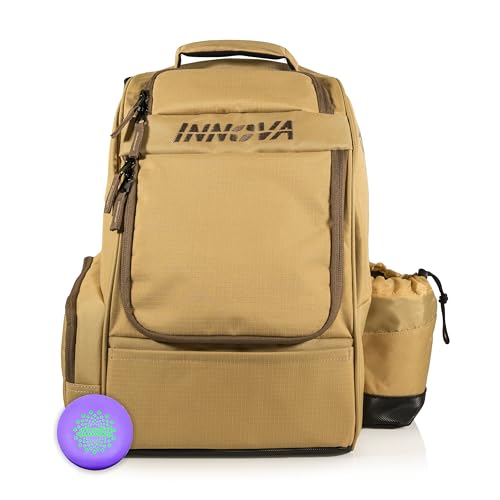 Innova Adventure Pack Disc Golf Backpack – Holds 25 Discs – Includes Mini, Disc Golf Bag - color: Sand/Coffee
