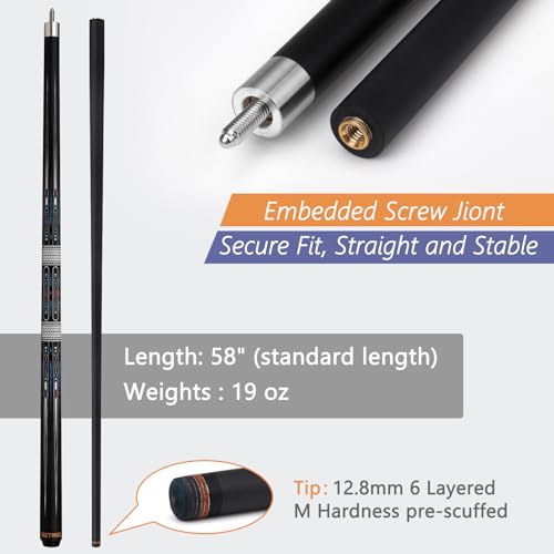 Pool Cue Stick with Case, 12.8mm Glass Fiber Pool Cue Stick, Pool Cue Kit, 58" Professional Pool Cue Set with Gloves, Aerator, 19 Oz - color: Black Rectangle