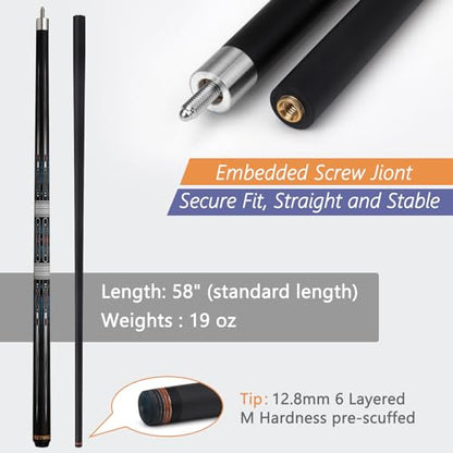 Pool Cue Stick with Case, 12.8mm Glass Fiber Pool Cue Stick, Pool Cue Kit, 58" Professional Pool Cue Set with Gloves, Aerator, 19 Oz - color: Black Rectangle