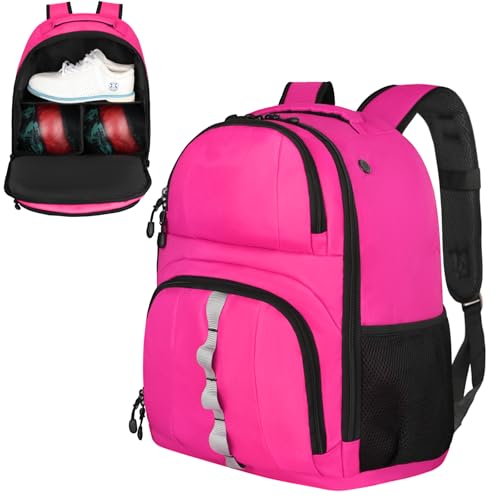 Goloni 2 Ball Bowling Backpack,Bowling Ball Bag with Shoe Compartment & Portective Foam Padded, Fits Shoes Up to US Size 16 - color: Pink