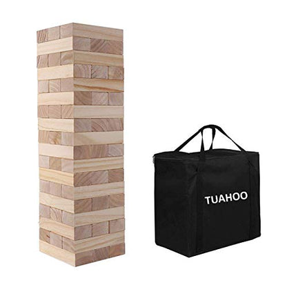 Giant Tumble Tower (Stacks to 4+ Feet), 54pcs Wooden Blocks Stacking Game, Indoor Outdoor Game for Kids Adult Family Fun | Ages 6+ | Yard Games | Party Game