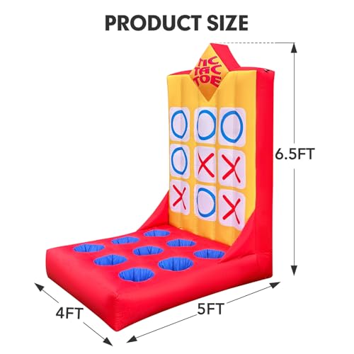 Inflatable Ball Toss Carnival Game with Built-in Blower, Portable Tic-Tac-Toe Toss Game for Backyard Party, School Carnival & Family Fun Event - style: Tic-Tac-Toe
