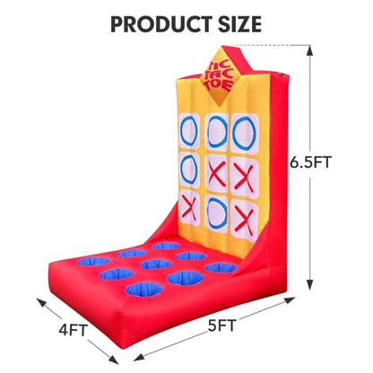 Inflatable Ball Toss Carnival Game with Built-in Blower, Portable Tic-Tac-Toe Toss Game for Backyard Party, School Carnival & Family Fun Event - style: Tic-Tac-Toe