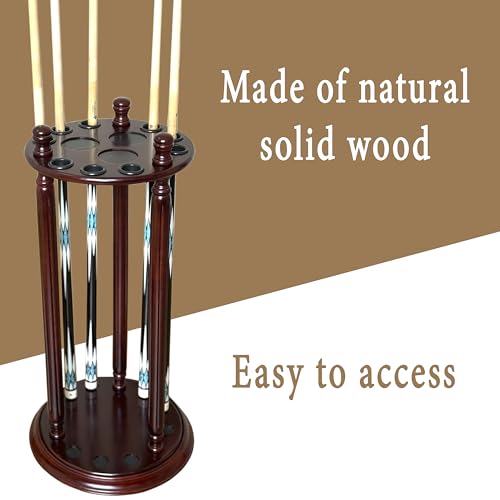 Revolving Billiard Cue Rack, Pool Stick Holder Floor Stand holds 9 Pool Table Sticks, Made of 100% Solid Wood (Mahogany) - color: Mahogany