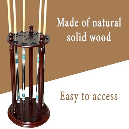 Revolving Billiard Cue Rack, Pool Stick Holder Floor Stand holds 9 Pool Table Sticks, Made of 100% Solid Wood (Mahogany) - color: Mahogany
