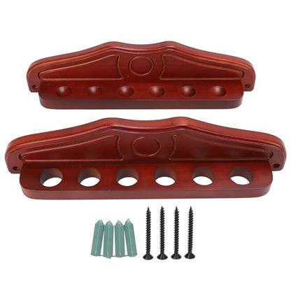 FILFEEL Pool Stick Wall Mounted Organizer, 6 Cues Wooden Billiard Rack Mahogany Finish Hardwood Pool Sticks Rack Billiard Stick Wall Rack with 6 Clips, Designed to be wall Mounted, it