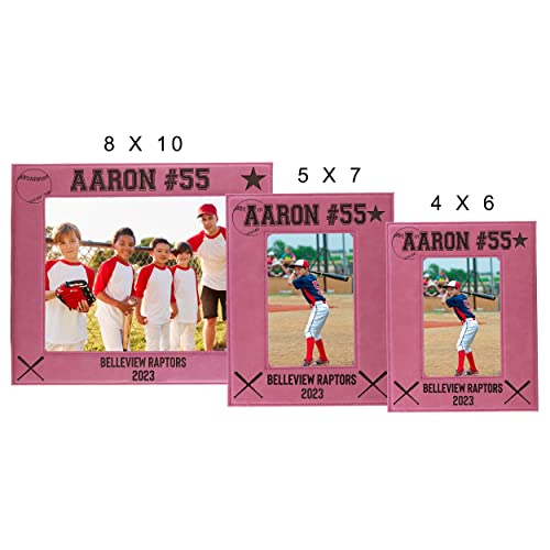My Personal Memories Custom Monogrammed Baseball Sports Picture Frame Gifts - Personalized 4x6, 5x7, 8x10 Photo Frames for Athletes, Coaches, Teams, Kids, Awards (Pink) - color: Pink