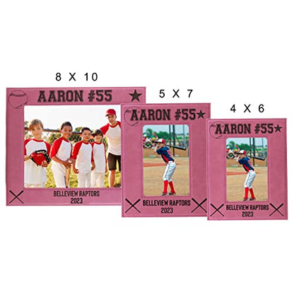 My Personal Memories Custom Monogrammed Baseball Sports Picture Frame Gifts - Personalized 4x6, 5x7, 8x10 Photo Frames for Athletes, Coaches, Teams, Kids, Awards (Pink) - color: Pink
