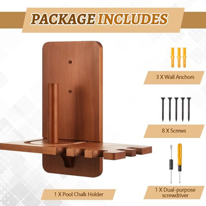 Geelin Wall Mounted Cone Chalk Holder, Wood Pool Hand Chalk Holder with 5 Cue Grooves, Billiards Pool Table Accessories, Billiard Room & Bar(Brown,Classic Style) - color: Brown, style: Classic Style