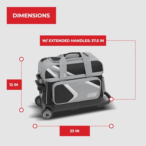 BSI Dash Roller Bowling Bag with Smooth Rolling Wheels, Padded Ball Compartment, Retractable Locking Handle, & Shoe Pocket - color: Black/Gray/White, style: Double