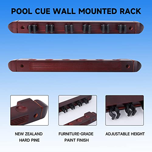 GSE Games & Sports Expert 2-Piece 6/8/12 Billiard Pool Cue Rack Wall Mounted Holders, Billiard Cue Sticks Wall Rack Set - style: 6 Cue - Mahogany