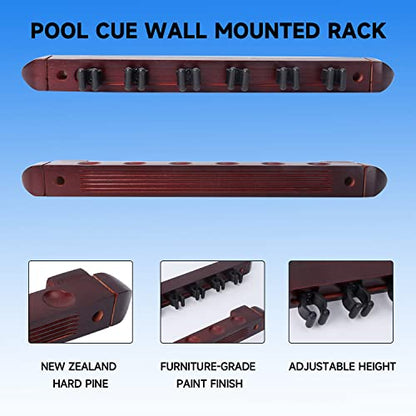 GSE Games & Sports Expert 2-Piece 6/8/12 Billiard Pool Cue Rack Wall Mounted Holders, Billiard Cue Sticks Wall Rack Set - style: 6 Cue - Mahogany