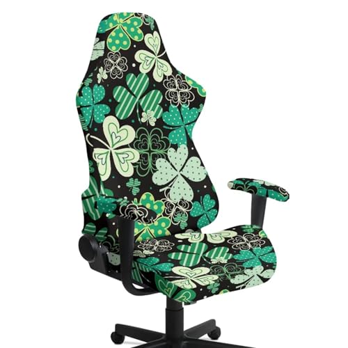Dot Heart Shamrock Print 4 PCS Gaming Chair Covers Slipcovers with Armrest Covers, Stretch Computer Office Desk Chair Cover Protector,Rotating Armchair Covers for St. Patrick's Day Decor - color: Dot Heart Shamrock