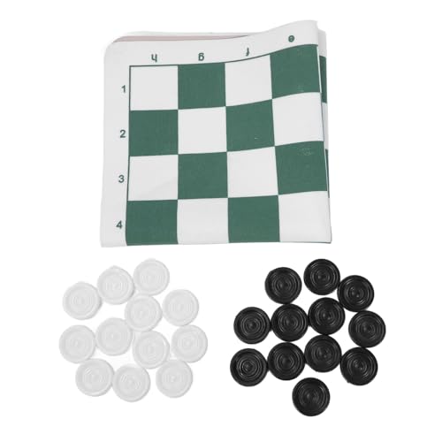 Outdoor Checkers, Folding PU Leather Camping Games Checkers Set with 24 Pieces for Kids Adults Family Picnics Parties Lawn BBQ (Green) - color: Green