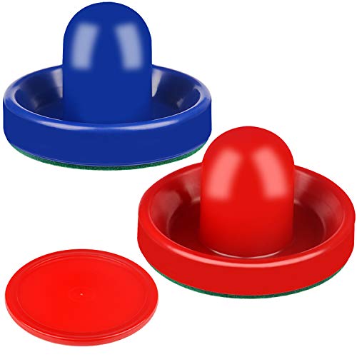 ONE250 Air Hockey Pushers and Red Air Hockey Pucks, Goal Handles Paddles Replacement Accessories for Game Tables (4 Striker, 4 Puck Pack) - color: Blue & Red