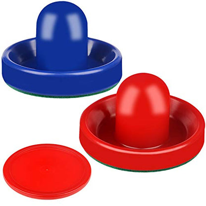ONE250 Air Hockey Pushers and Red Air Hockey Pucks, Goal Handles Paddles Replacement Accessories for Game Tables (4 Striker, 4 Puck Pack) - color: Blue & Red