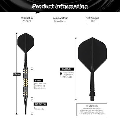 CyeeLife Darts Plastic Tip - Professional Soft Tip Darts Set 18 Grams with Carry case and 30 Extra Dart Tips for Electronic Dart Board (Black)