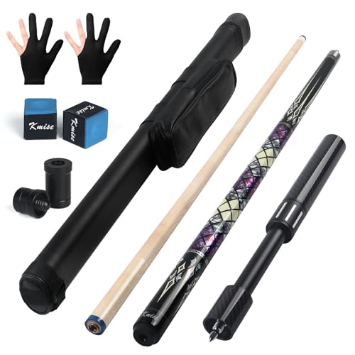 Kmise Professional Pool Cue Stick, 18 19 20oz Canadian Maple Cue Sticks, Low Deflection Shaft with Telescopic Carbon Fiber Extension Cue-Grid - color: Purple, style: 19OZ