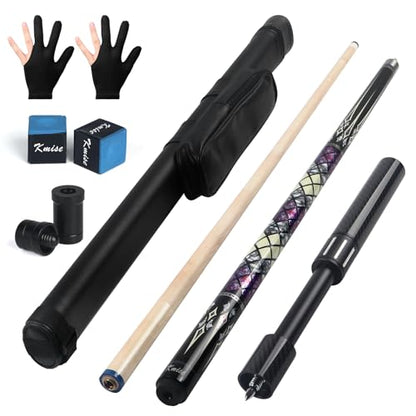 Kmise Professional Pool Cue Stick, 18 19 20oz Canadian Maple Cue Sticks, Low Deflection Shaft with Telescopic Carbon Fiber Extension Cue-Grid - color: Purple, style: 19OZ