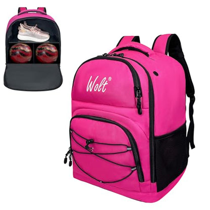WOLT Bowling Ball Bag,2 Ball Bowling Backpack with Protective Foam Padded & Shoe Compartment Fits Up to Mens Size 16 - color: Pink